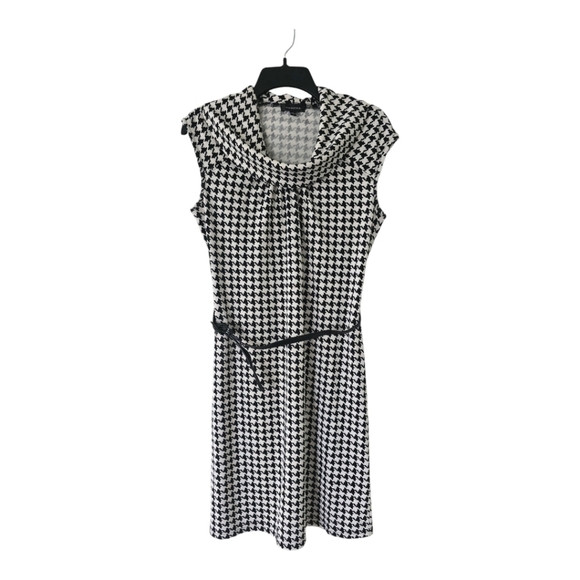 Spense Dress Womens Sz 10 Mixed Print Houndstooth Cowl Neck Belted Cocktail Work - Picture 1 of 9
